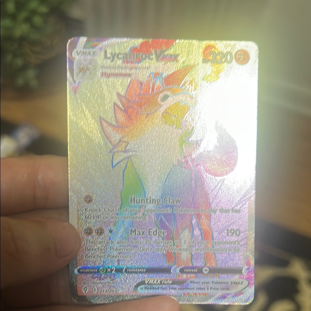 Pokemon Lycanroc VMAX Holographic Trading Card - Orange, Green, Silver